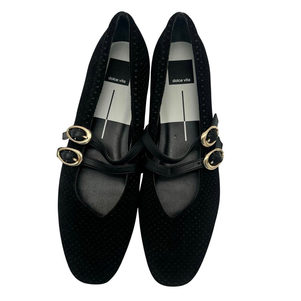 Dolce Vita Womens Baylee Grommet Mary Jane Flats 10 Black Perforated Suede